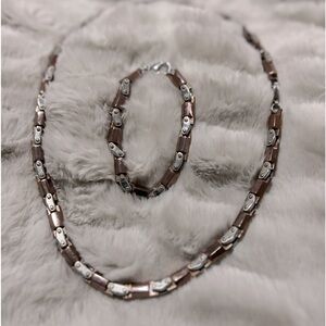 26” necklace 9” bracelet stainless steel color silver and rose gold